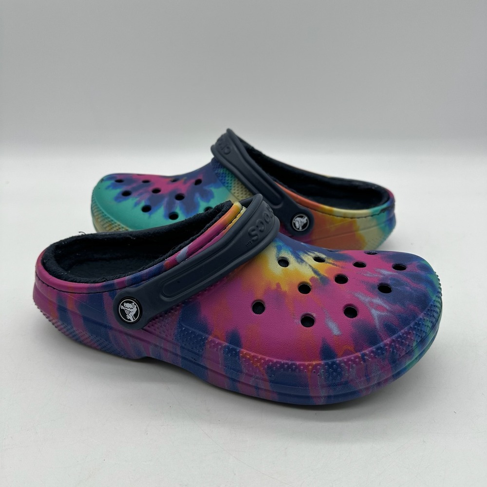 Crocs 206341 Mens 7 / Womens 9 Tie Dye Clogs Comfort Faux Fur Lined Slides Shoes